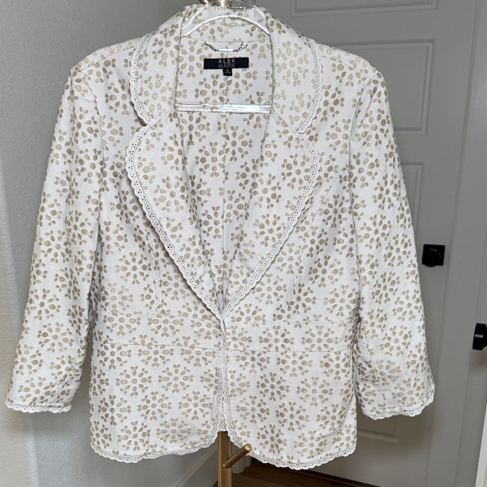 Alex Marie White & Gold Floral Textured Blazer Jacket Women’s Size 12 - Picture 1 of 13
